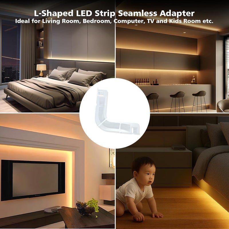 BOXPUT L - Shape LED Light Strip Connectors LED Light Strip Corner Connection Holder Replacement LED Strip Mounting Clips Gapless Connectors for 8mm-12mm LED Strip Lights CH1 (Clear White) - Image 5